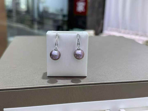 DA  10-11mm Natural Purple Pearl Drop Earrings, High Luster Round Freshwater Pearl Earrings, Elegant Statement Earrings for Women