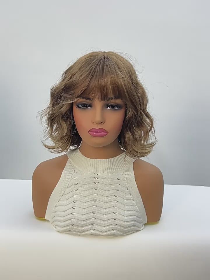 LANA-2  Platinum Blonde Short Bob Wig with Bangs, Straight Synthetic Wig for Women, Heat Resistant, Natural Looking Daily Party Wig