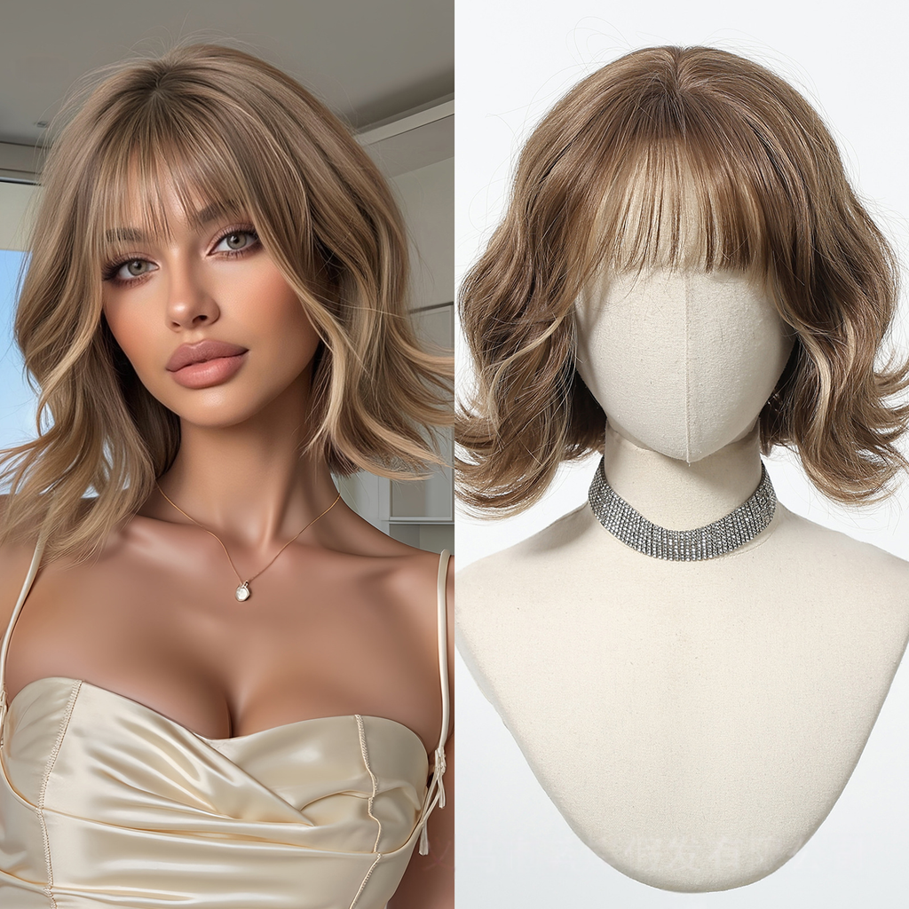 LANA-2  Platinum Blonde Short Bob Wig with Bangs, Straight Synthetic Wig for Women, Heat Resistant, Natural Looking Daily Party Wig