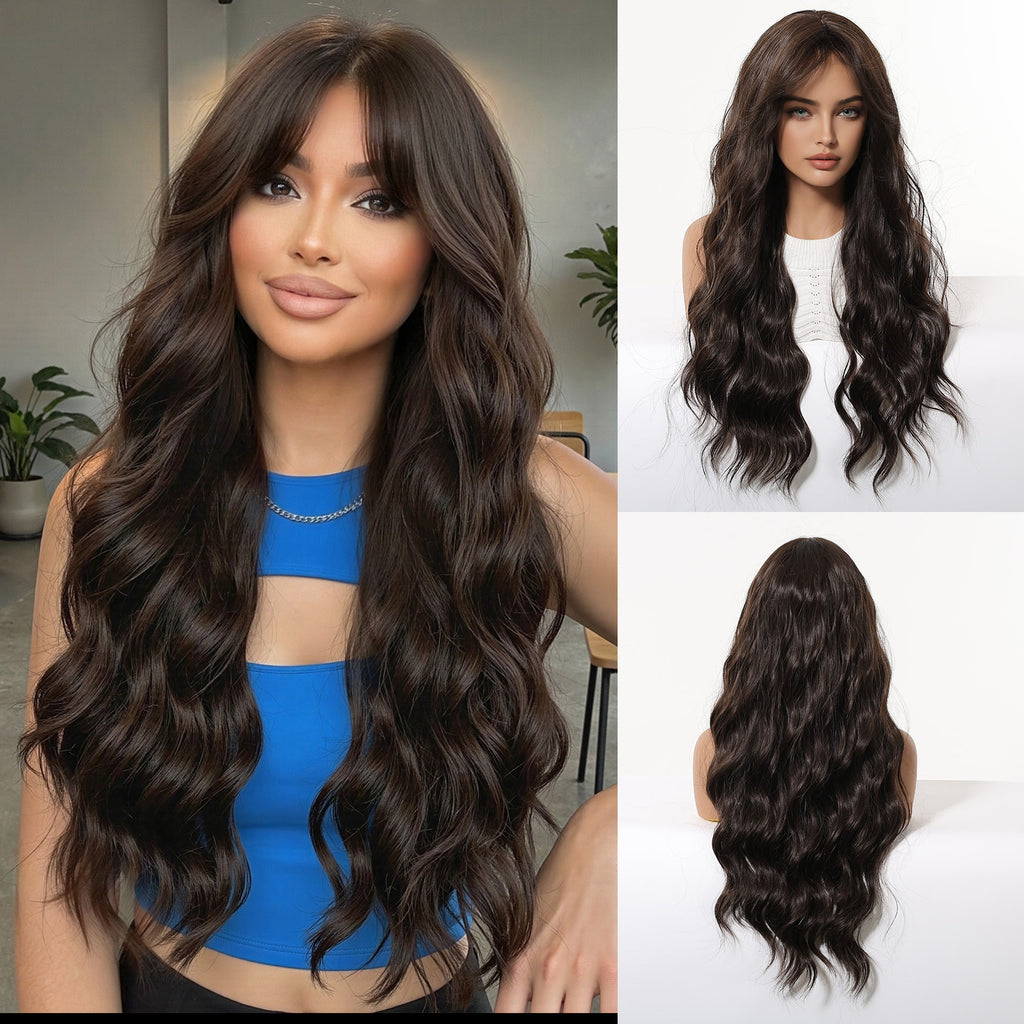 LANA-1  Long Wavy Synthetic Wig for Women, 24-26 Inch Middle Part, Heat Resistant High-Temperature Fiber, Natural Looking Wig