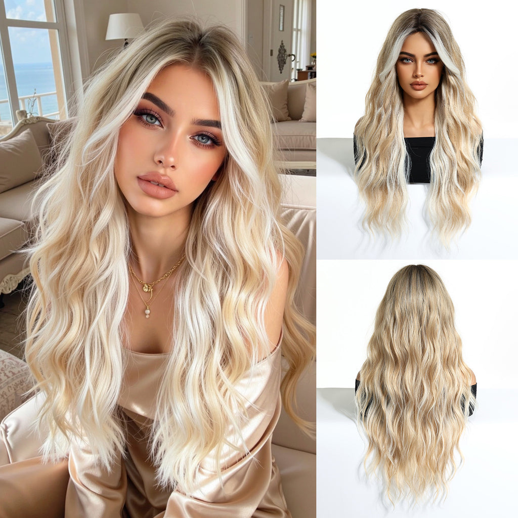 LANA-1  Long Wavy Synthetic Wig for Women, 24-26 Inch Middle Part, Heat Resistant High-Temperature Fiber, Natural Looking Wig