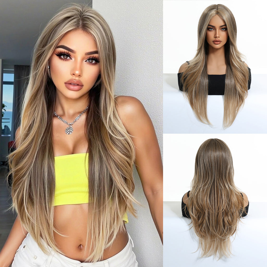 LANA-1  Long Wavy Synthetic Wig for Women, 24-26 Inch Middle Part, Heat Resistant High-Temperature Fiber, Natural Looking Wig