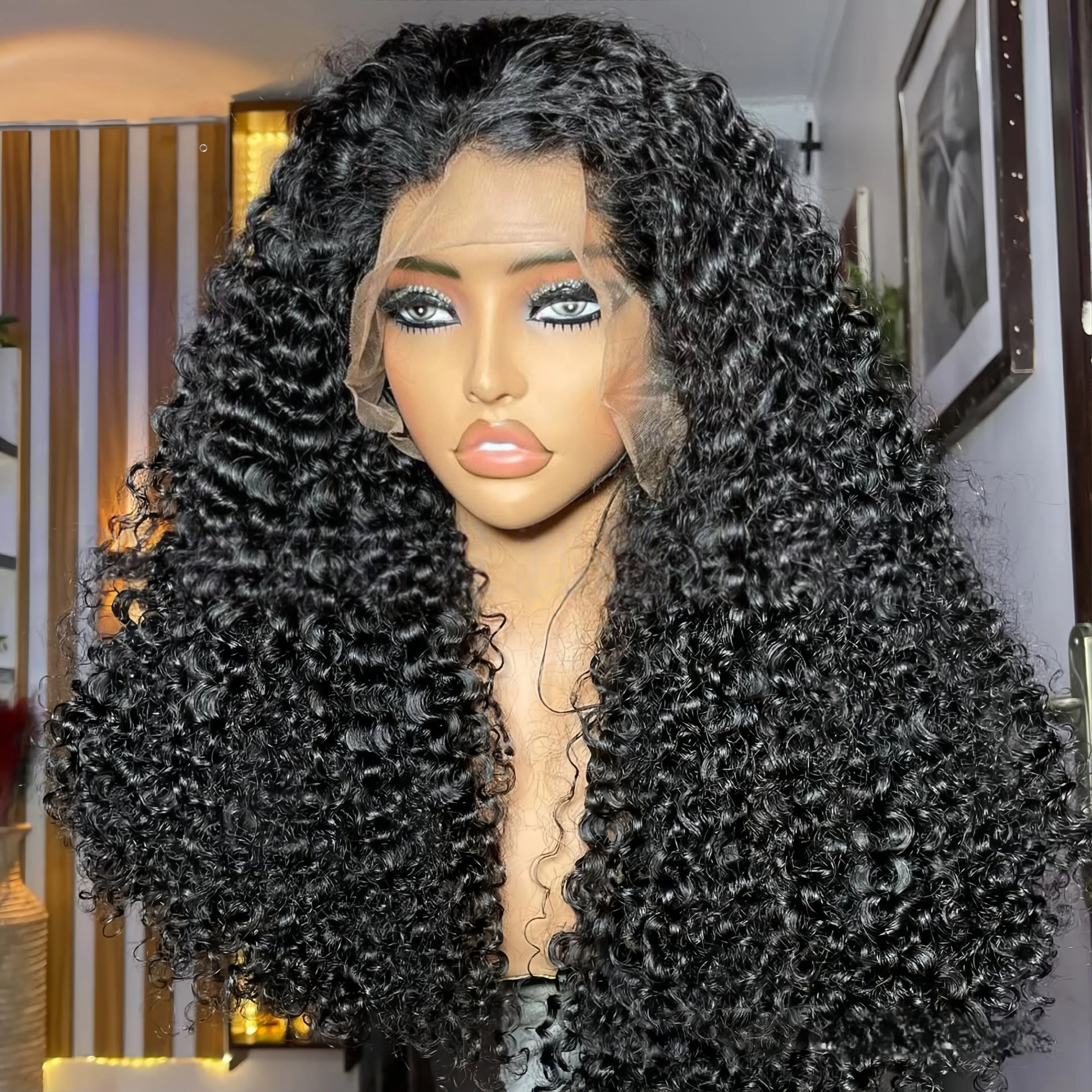 X3 Deep Curly Human Hair Lace Front Wig, 100% Unprocessed Virgin Hair, Pre-Plucked Natural Hairline, Glueless Curly Wig for Black Women