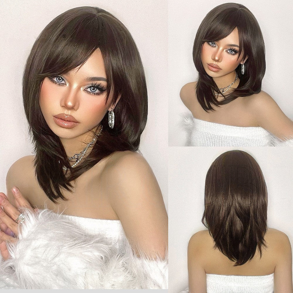 Yuna2 Long Straight Synthetic Wig with Bangs, Natural Black Brown Ombre Wig for Women, Heat Resistant Fiber, Natural Looking, Daily Party Wear