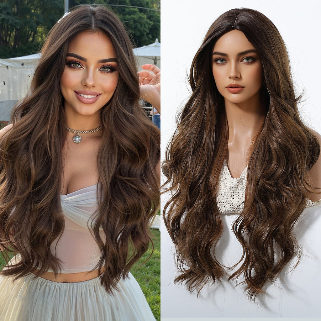 LANA-1  Long Wavy Synthetic Wig for Women, 24-26 Inch Middle Part, Heat Resistant High-Temperature Fiber, Natural Looking Wig