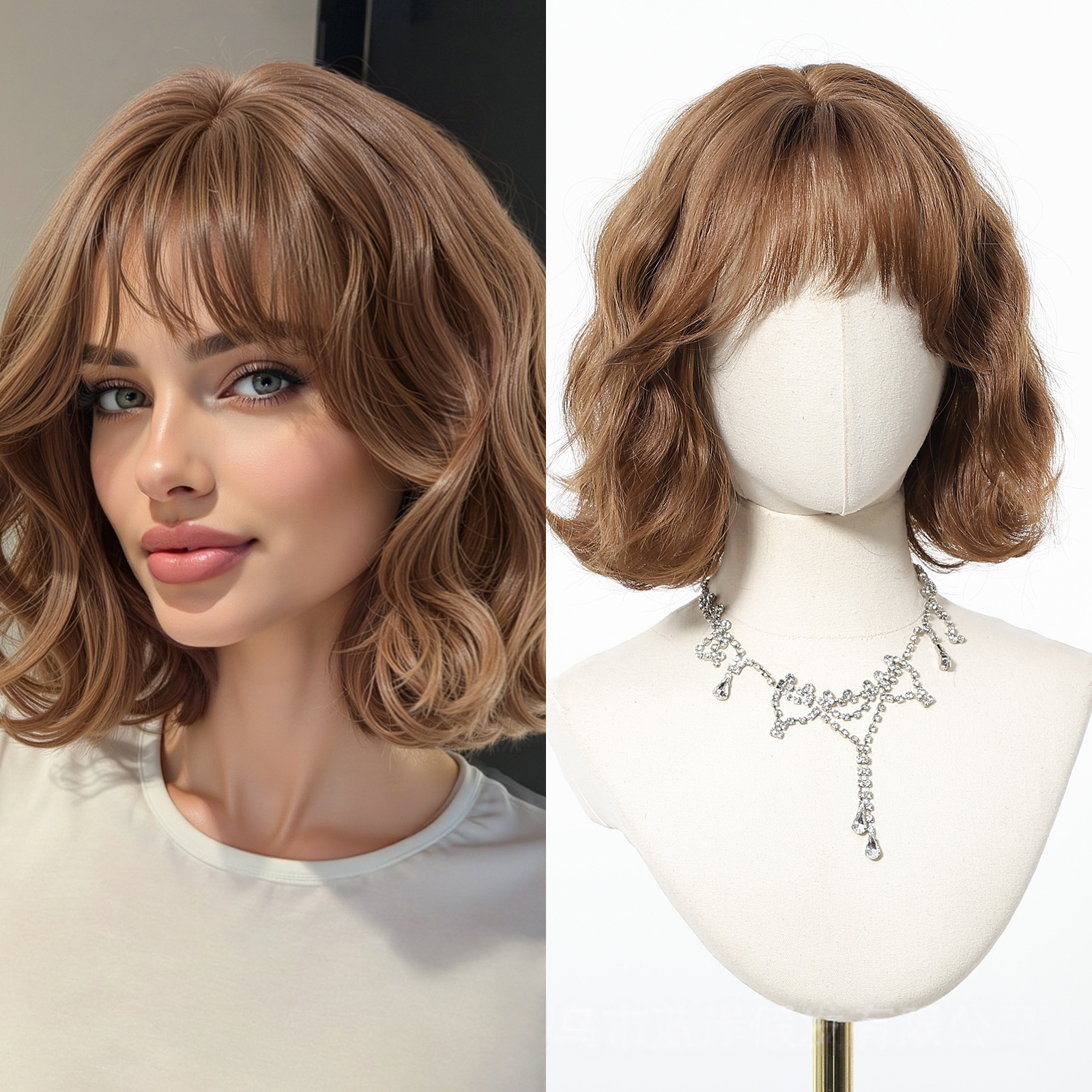 LANA-2  Platinum Blonde Short Bob Wig with Bangs, Straight Synthetic Wig for Women, Heat Resistant, Natural Looking Daily Party Wig