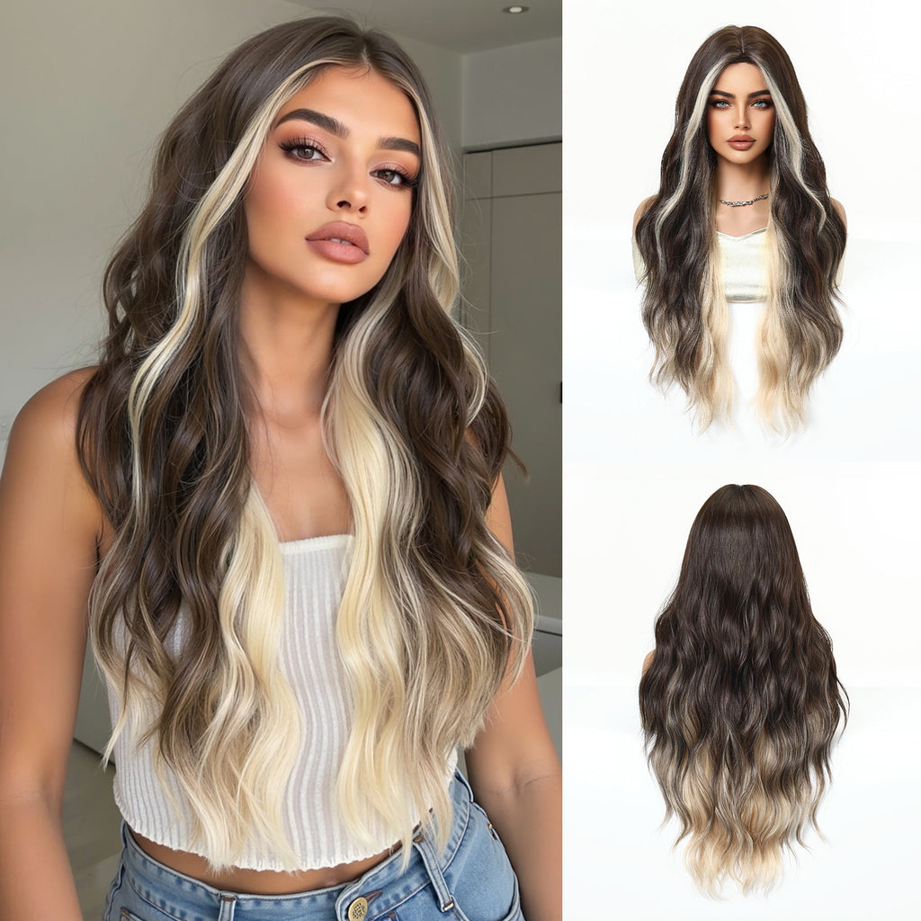 LANA-1  Long Wavy Synthetic Wig for Women, 24-26 Inch Middle Part, Heat Resistant High-Temperature Fiber, Natural Looking Wig