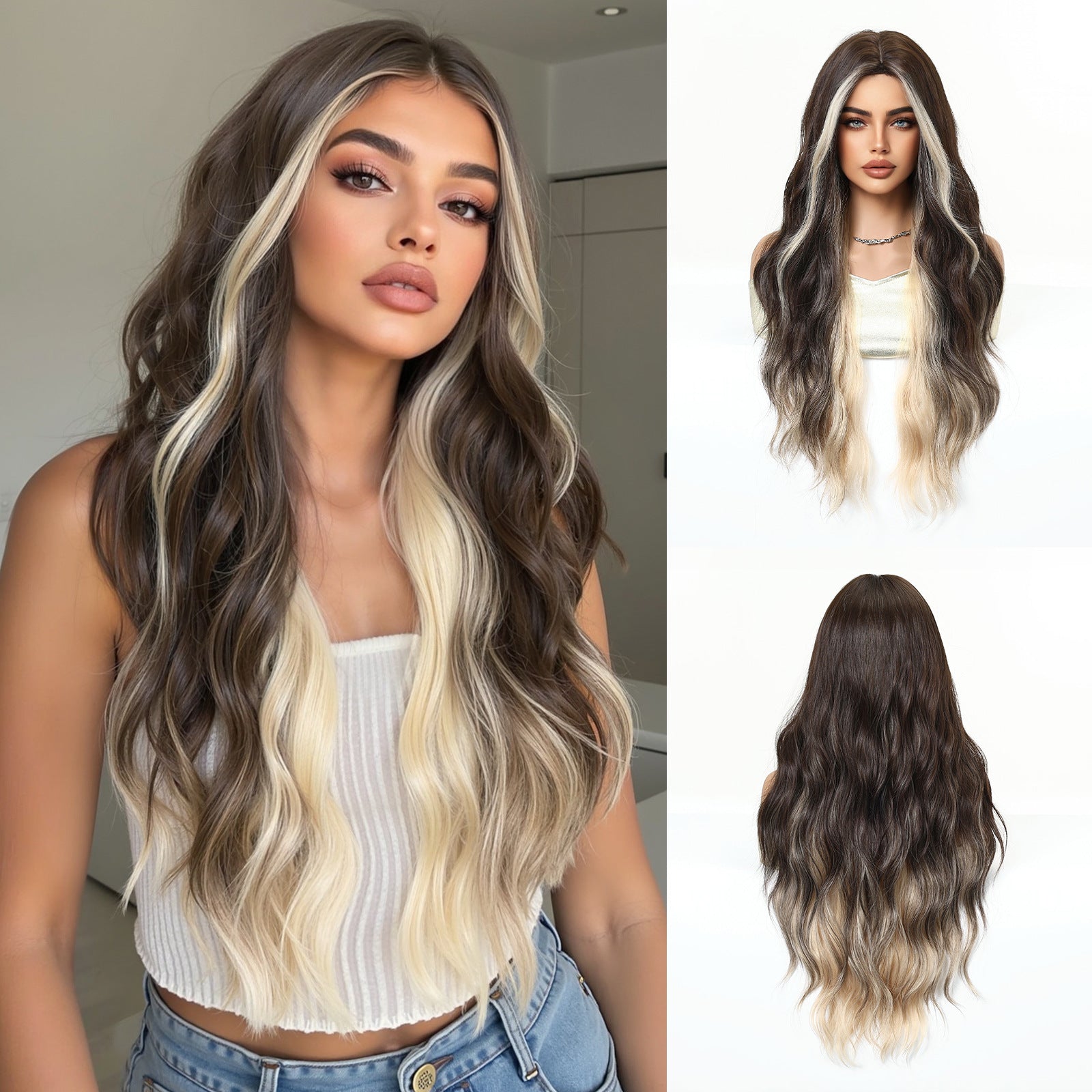 LANA-1  Long Wavy Synthetic Wig for Women, 24-26 Inch Middle Part, Heat Resistant High-Temperature Fiber, Natural Looking Wig