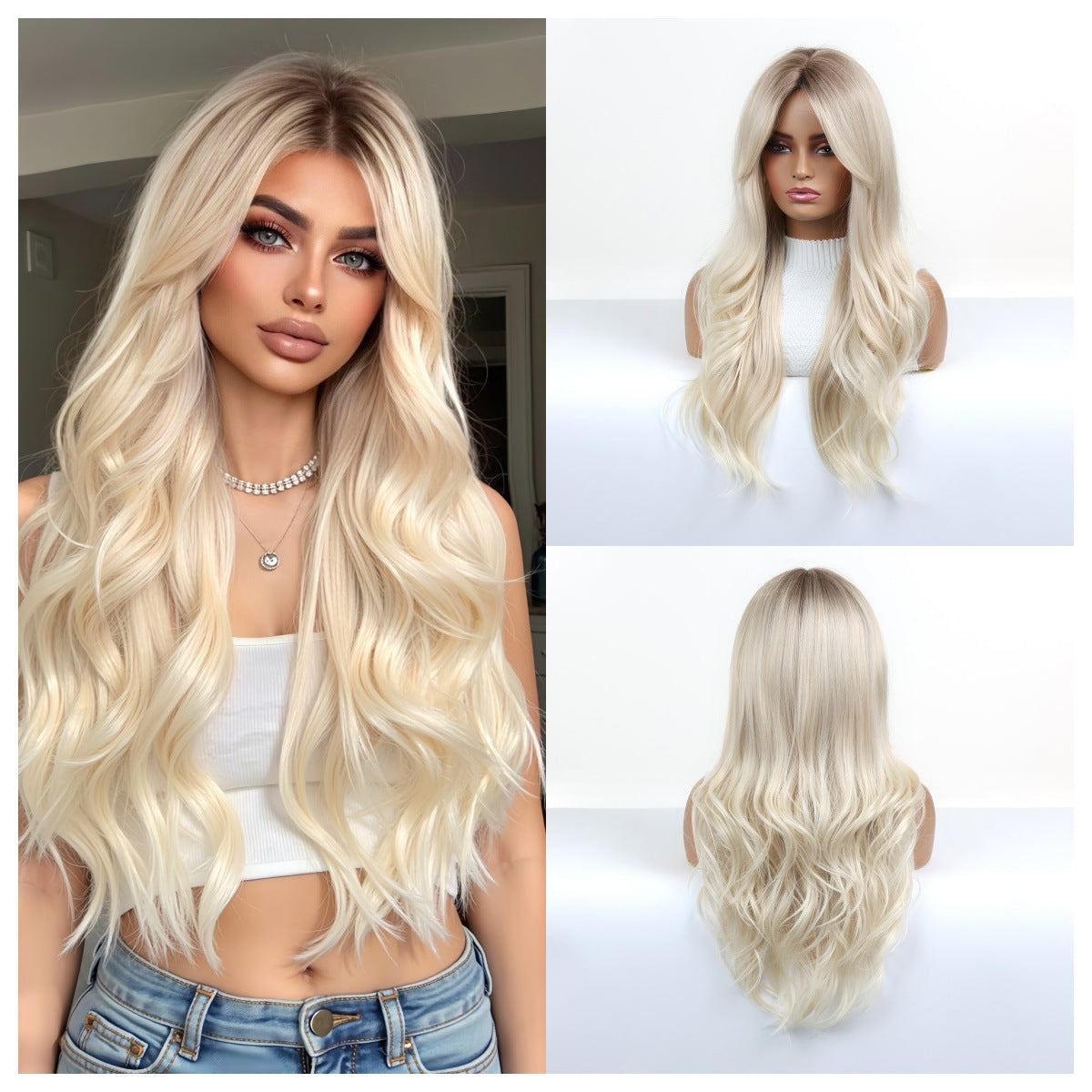 LANA-1  Long Wavy Synthetic Wig for Women, 24-26 Inch Middle Part, Heat Resistant High-Temperature Fiber, Natural Looking Wig