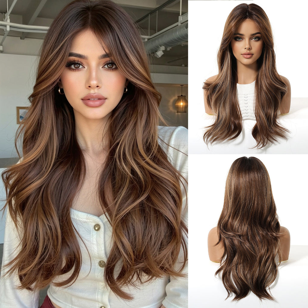 LANA-1  Long Wavy Synthetic Wig for Women, 24-26 Inch Middle Part, Heat Resistant High-Temperature Fiber, Natural Looking Wig