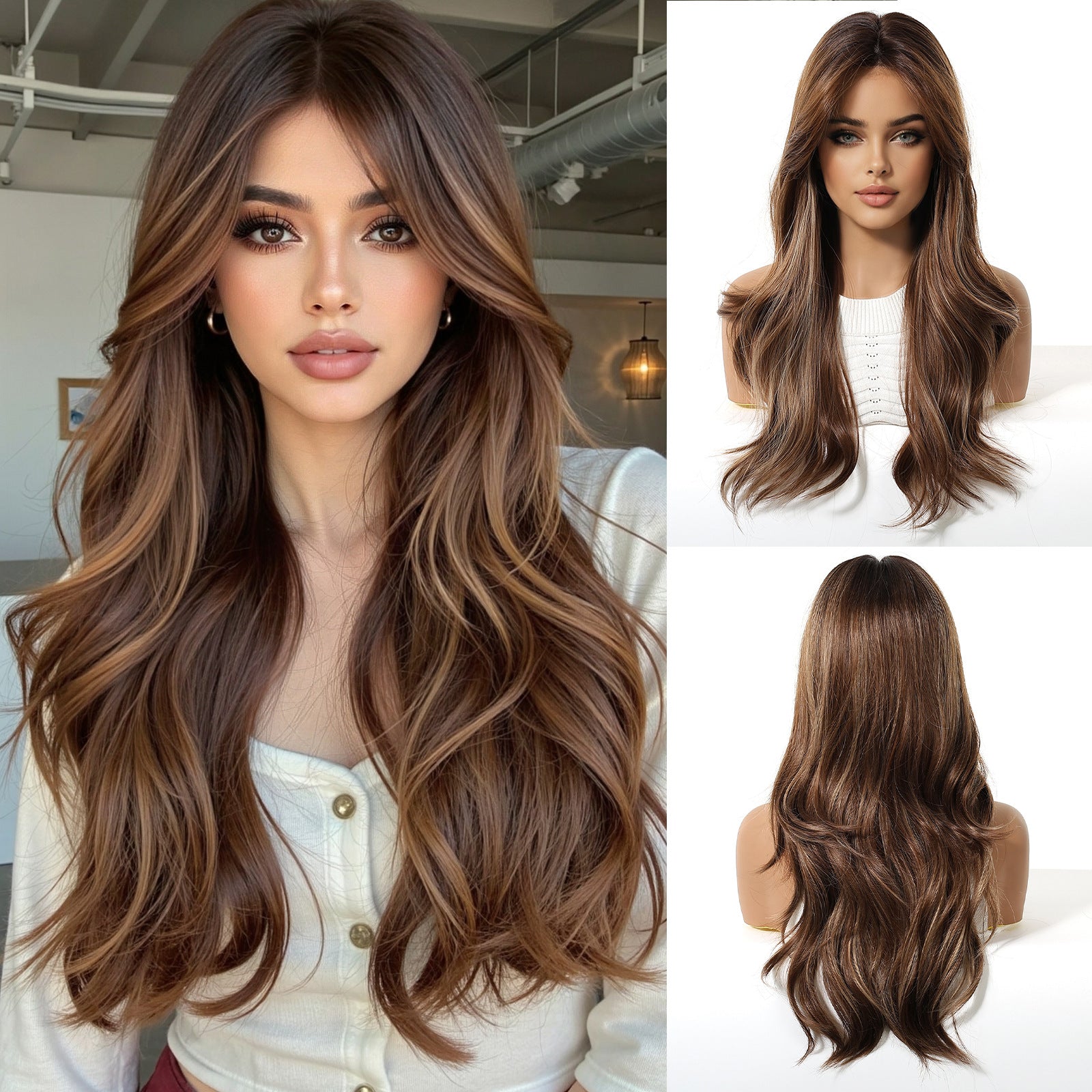 LANA-1  Long Wavy Synthetic Wig for Women, 24-26 Inch Middle Part, Heat Resistant High-Temperature Fiber, Natural Looking Wig