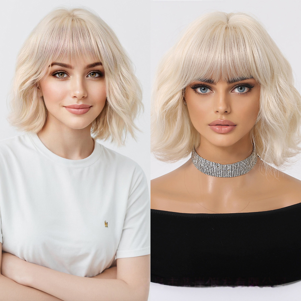 LANA-2  Platinum Blonde Short Bob Wig with Bangs, Straight Synthetic Wig for Women, Heat Resistant, Natural Looking Daily Party Wig
