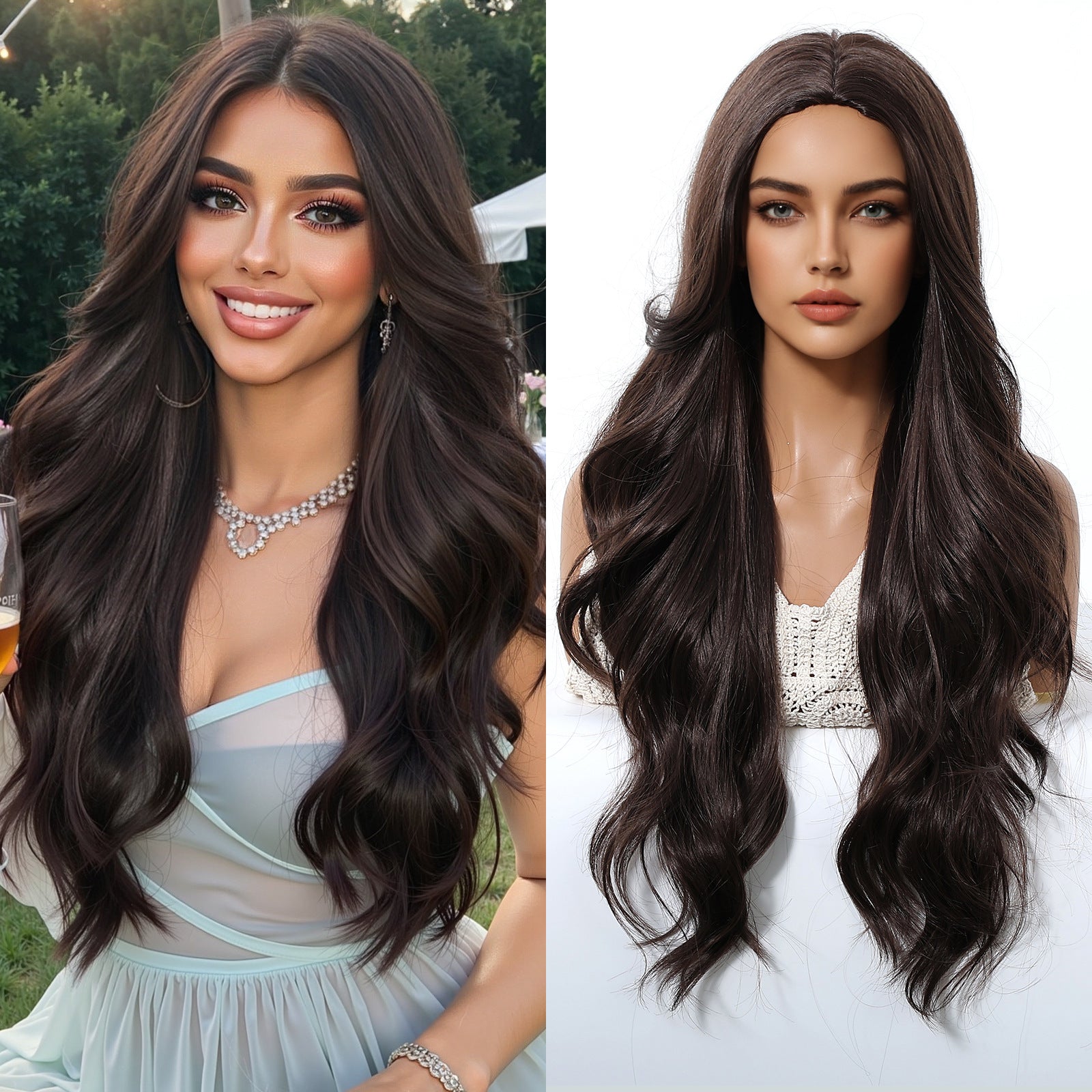 LANA-1  Long Wavy Synthetic Wig for Women, 24-26 Inch Middle Part, Heat Resistant High-Temperature Fiber, Natural Looking Wig
