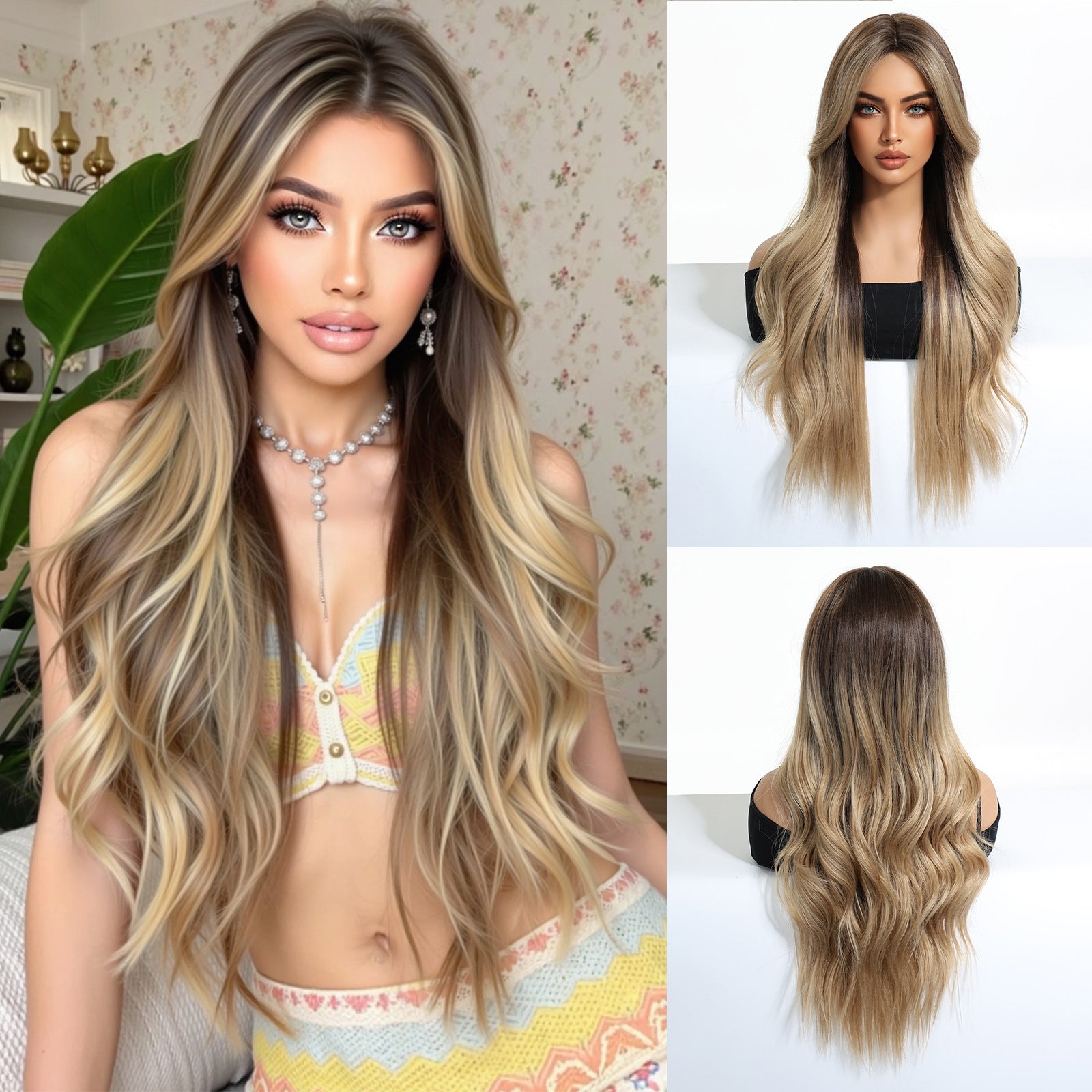 LANA-1  Long Wavy Synthetic Wig for Women, 24-26 Inch Middle Part, Heat Resistant High-Temperature Fiber, Natural Looking Wig