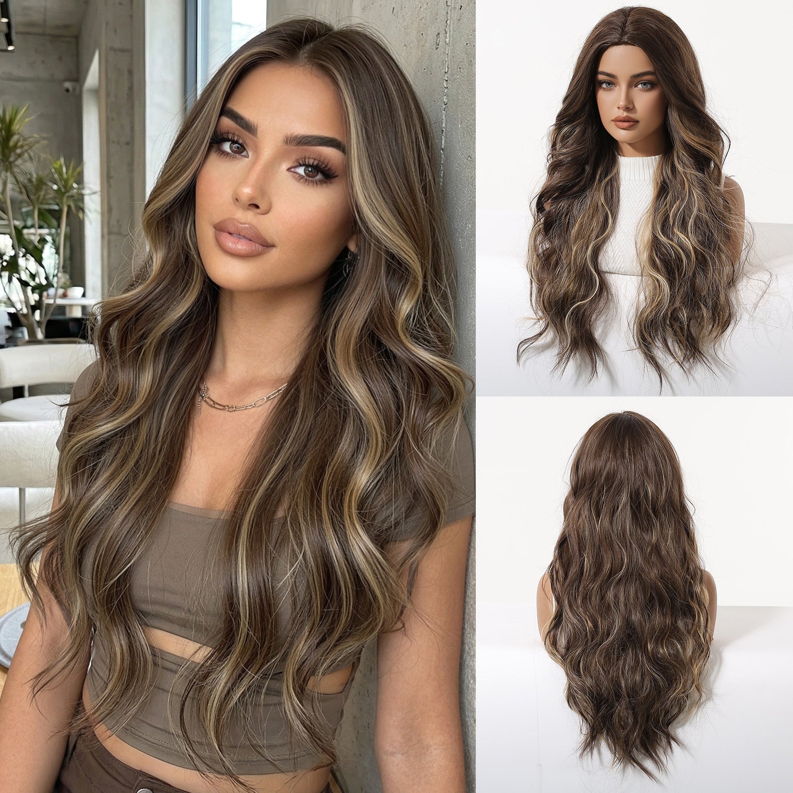 LANA-1  Long Wavy Synthetic Wig for Women, 24-26 Inch Middle Part, Heat Resistant High-Temperature Fiber, Natural Looking Wig